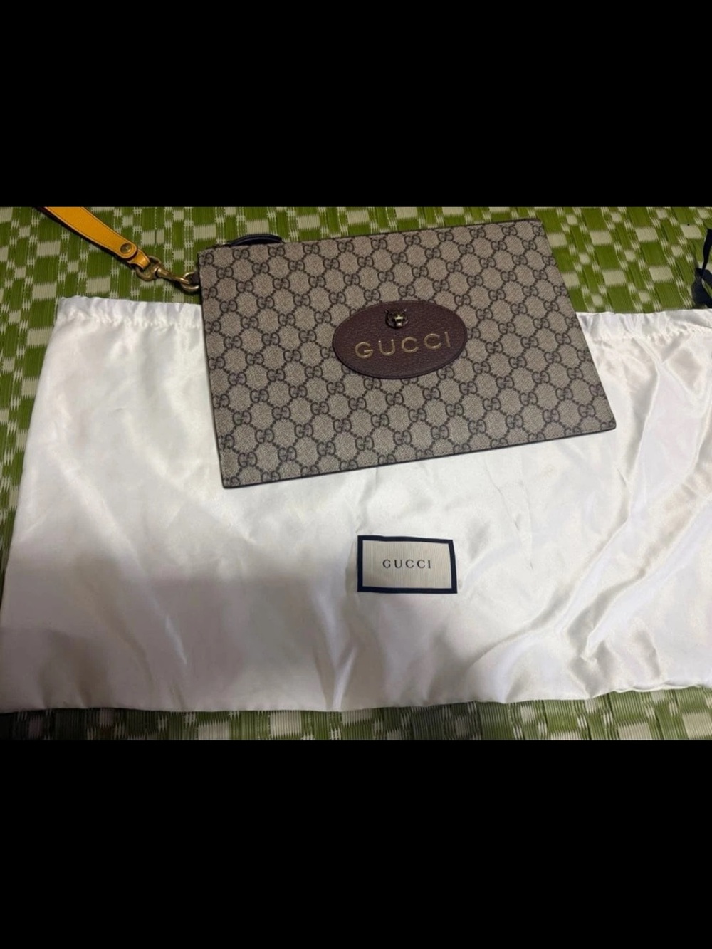 Gucci Beige/Brown GG Supreme Canvas Wristlet with Gold Hardware